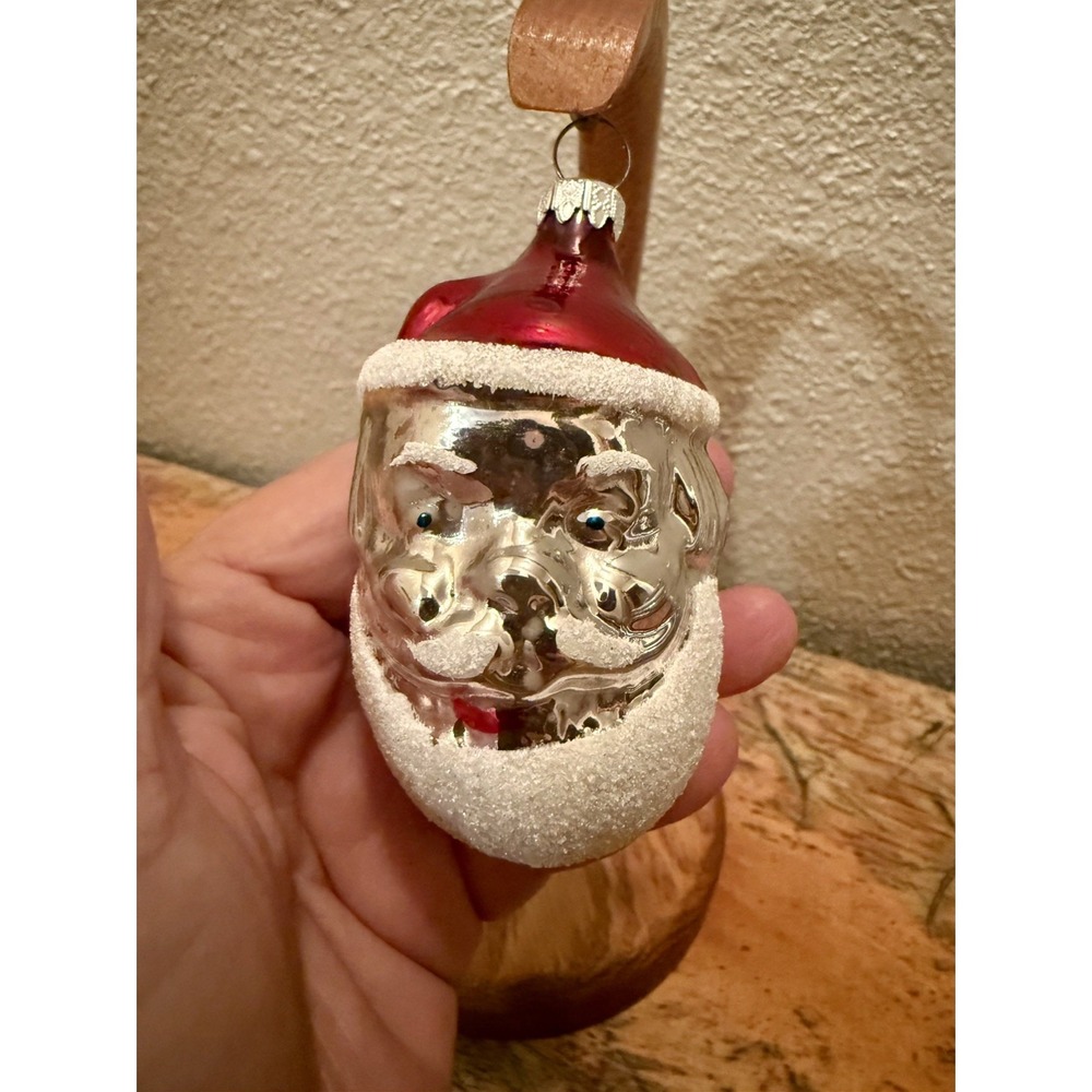 Vtg West Germany Mercury Glass Santa Claus Head Christmas Ornament Mica Beard